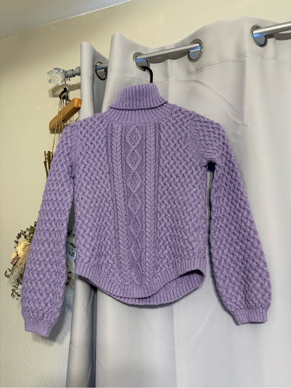 Lavender Cable Knit Sparkle Turtleneck Sweater - Girl’s